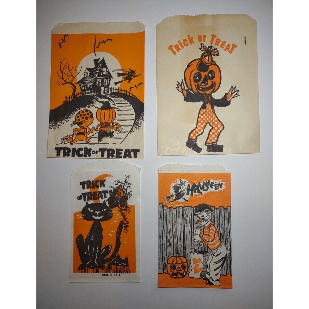 Halloween Candy Bags 4 Goblin Man Black Cat Witch Anthropomorphic Haunted House